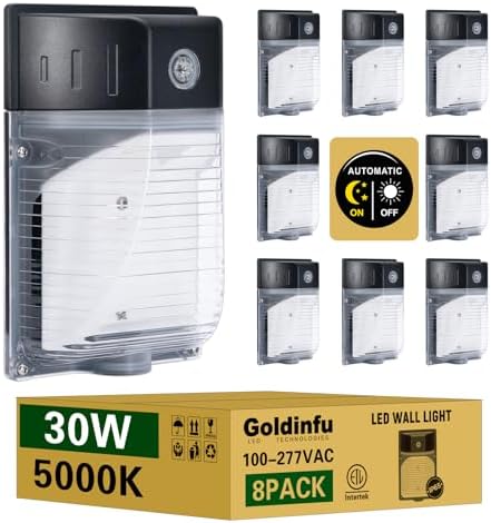 30W LED Wall Pack Light with Dusk to Dawn Photocell 8Pack, 5000K Daylight, Commercial Security Lighting Outdoor LED Wall Lights for Porch Garage - Field & Lumen Lighting