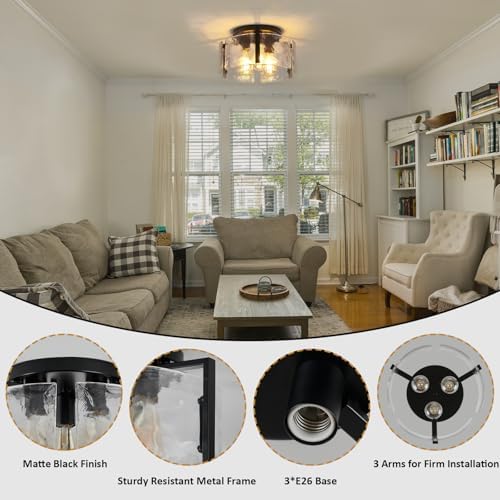 Black 3-Light Semi Flush Mount Ceiling Light Fixture