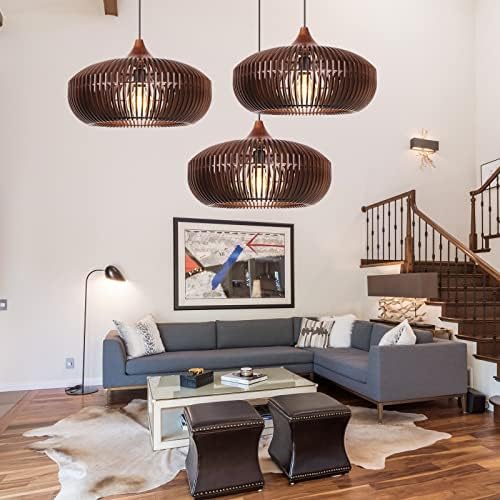 Arturesthome Farmhouse Round Wood Pendant Light