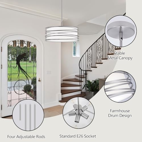 5-Light Drum Chandelier 19.7'' Brushed Nickel Industrial Light Fixture