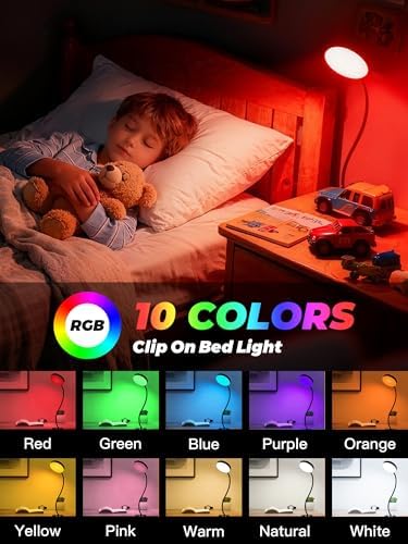 Clip on Light,10 RGB Colors+10 Brightness Small Desk Lamp with Clamp
