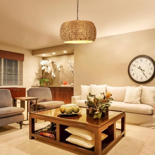 PAUFUL 5-Light Boho Chandelier with Water Hyacinth Lampshade