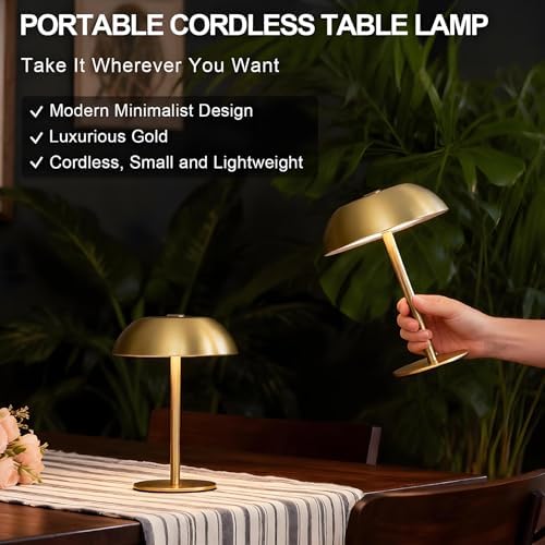 Small Rechargeable Cordless LED Table Lamp, Gold