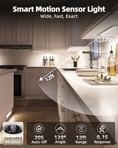 EZVALO 5-Pack Motion Sensor Under Cabinet Lights, 6500K