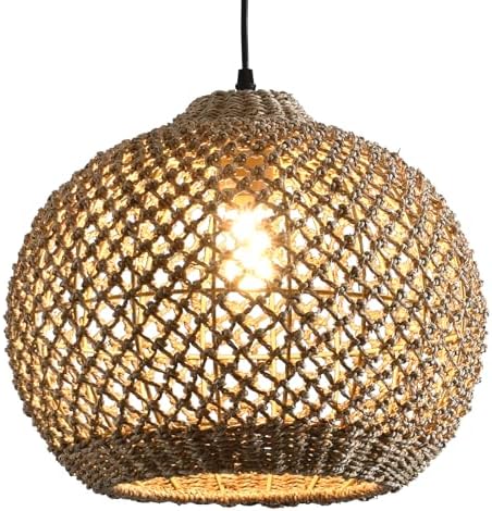 13.79" Rattan Farmhouse Pendant Light