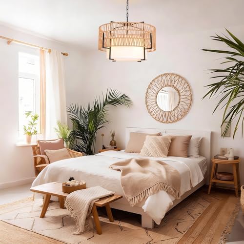 SOTTAE 4-Light Rattan Chandelier, 19.7"