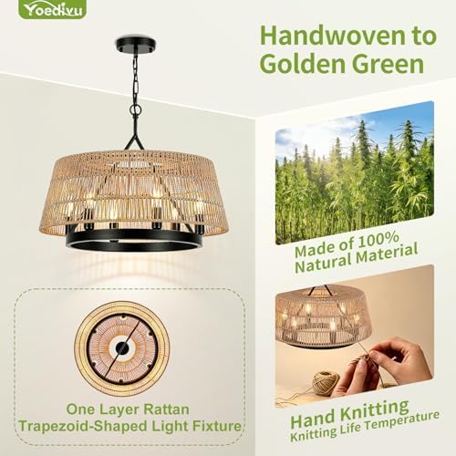 22 Inch Boho Rattan Chandelier