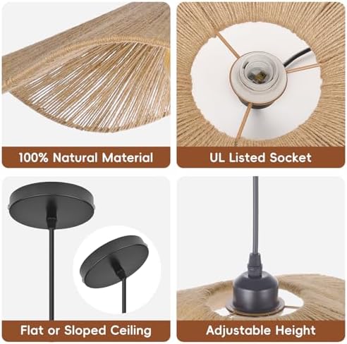25.6" 1-Light Boho Jute Rope Pendant Light