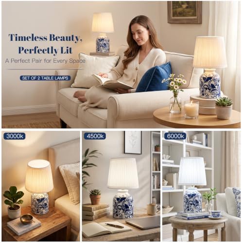 ShineTech Set of 2 Blue Ceramic Table Lamps
