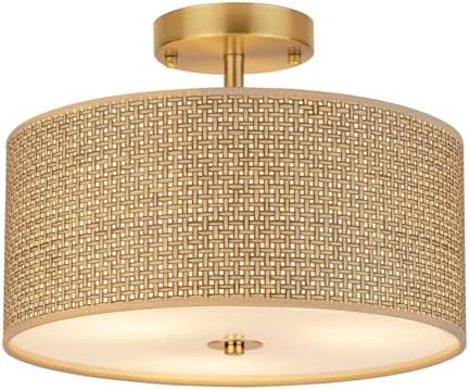 Woven Rattan 3-Light Semi Flush Mount Ceiling Light