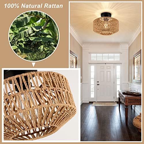 Boho Mini Rattan Ceiling Light, Dimmable LED