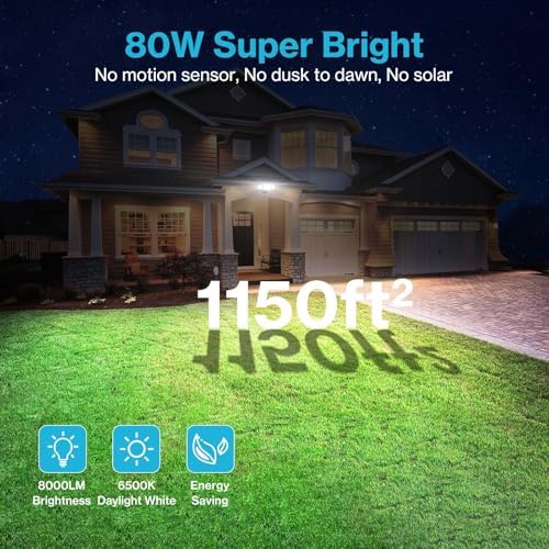 Olafus 80W 8000LM LED Outdoor Flood Light, Black