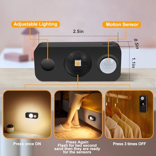 NIEGNOWOO Rechargeable LED Motion Sensor Puck Lights, 4 Pack