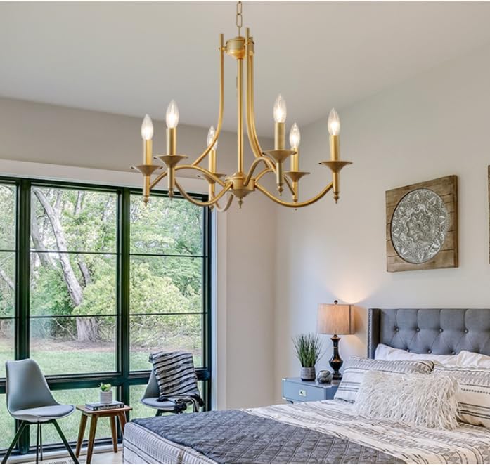 Gold Farmhouse Candle Chandelier for Dining Room