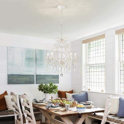 WUZUPS 5-Light Crystal Chandelier, Rustic White