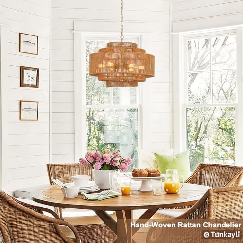 25.68-Inch Gold 6-Light Rattan Chandelier