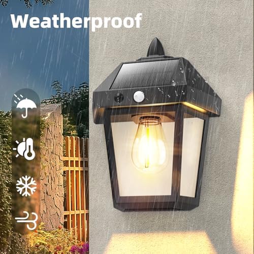 DERAYSION 9 Inch Solar Motion Sensor Wall Lanterns, 2 Pack