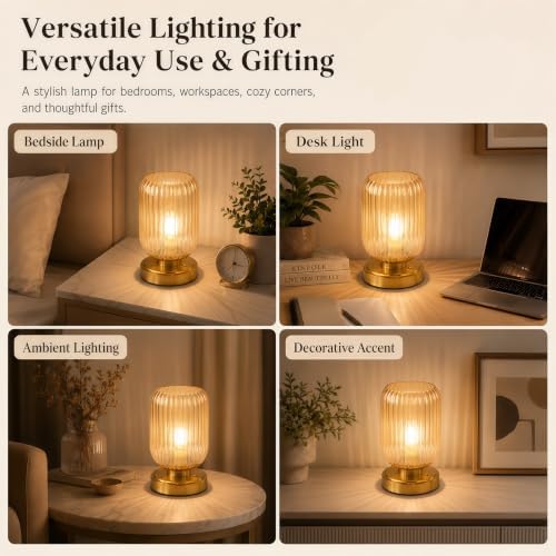Amber Cordless Glass Table Lamp, 3 Color Modes