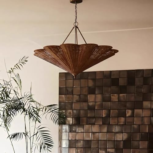 Large 3-Light Boho Rattan Chandelier