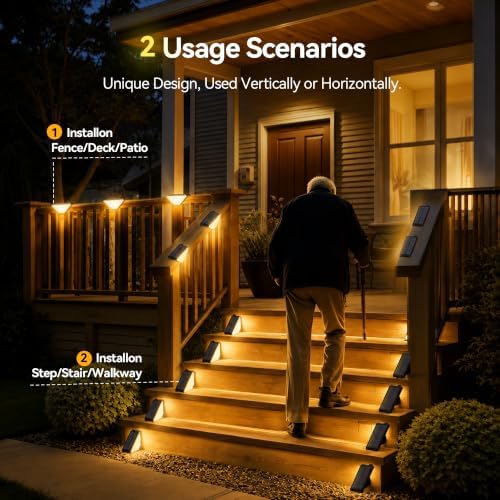 TECKNET Solar Step Lights, Warm White, 6 Pack