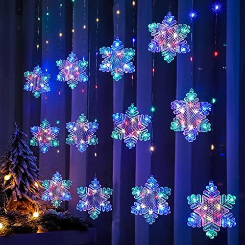 BLOOMWIN Christmas Fairy Curtain Lights 9.8ft Snowflake Lights USB