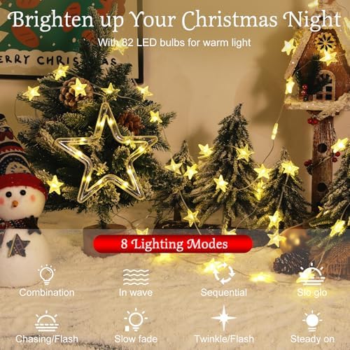 Lewondr 82 LED Christmas Star Curtain Lights