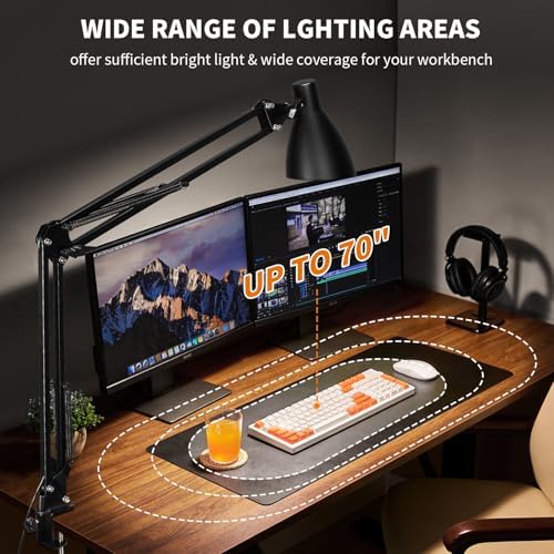 Swing Arm Desk Lamp with Clamp, 5 Color Modes, Black