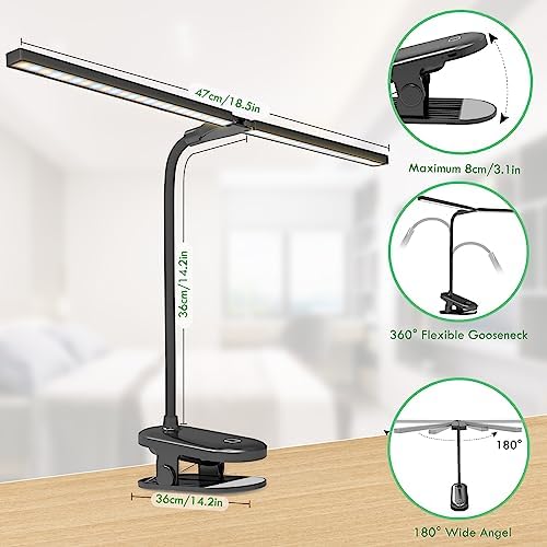Black Rechargeable LED Clip Reading Light, 2600mAh