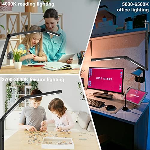 LED Clamp Desk Lamp, Dual Light, 4 CCT Modes
