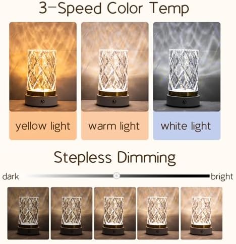 Crystal Table Lamp, USB Rechargeable, 3 Color Modes