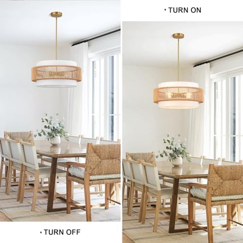 4-Light 19.7" Rattan Chandelier