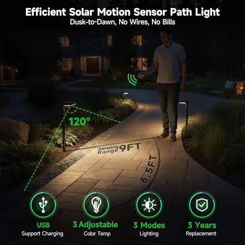 Solar Motion Sensor Pathway Lights, 4 Pack