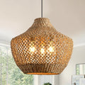 18.9-Inch 3-Light Rattan Wicker Chandelier