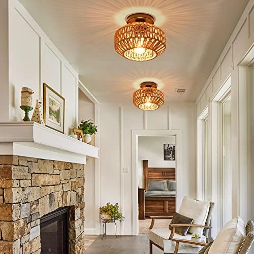 2-Pack Boho Rattan Semi-Flush Mount Ceiling Lights