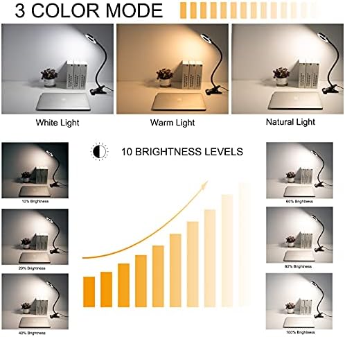 Clip-On Desk Lamp, 48 LED, 3 Color Modes