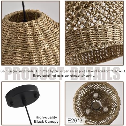 13.39in Boho Rattan Pendant Light