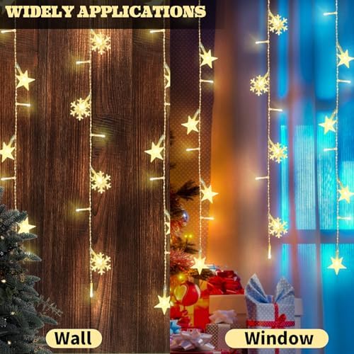 Newhale Christmas Curtain Lights, Snowflake and Star, Warm White
