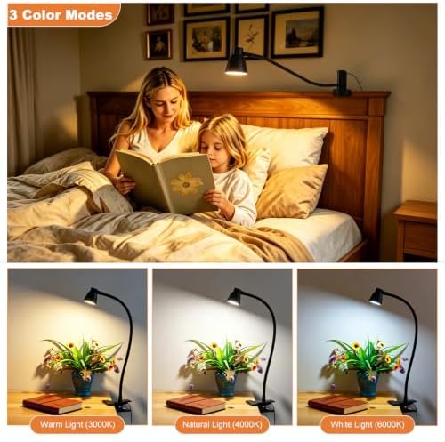 LED Clip-On Clamp Desk Lamp, 3 Color, Black