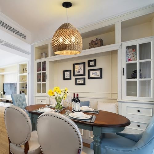 13.39in Boho Rattan Pendant Light