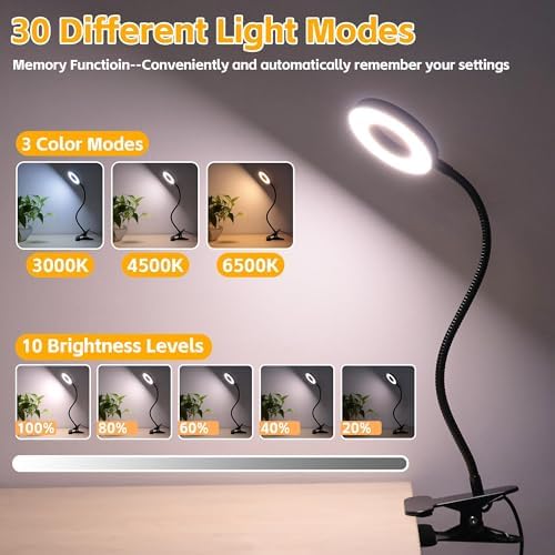 Foneso Clip-On Desk Lamp, 48 LEDs, Black