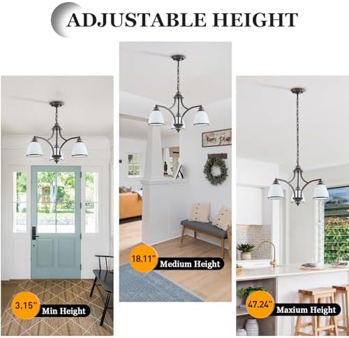 3-Light Rustic Chandelier with Frosted Glass Shades