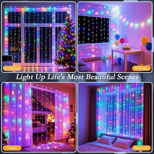 200 LED Multicolor Rainbow Curtain String Lights, 9.8x6.6FT