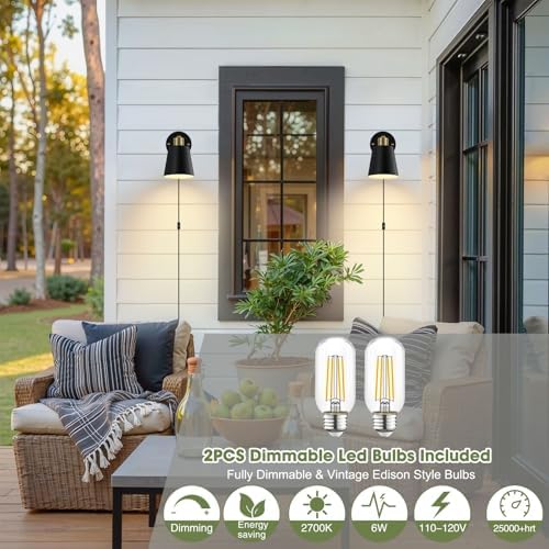 Lomoky Black Plug-in Wall Sconces, Set of 2