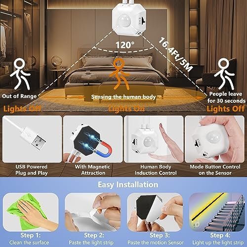 16.4ft Motion Sensor Under Bed LED Strip Lights
