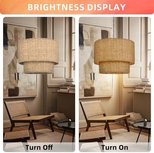 Arturesthome 23.62" Natural Rattan Drum Chandelier