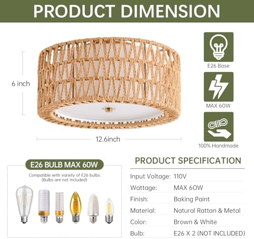 12.6" Rattan Ceiling Light