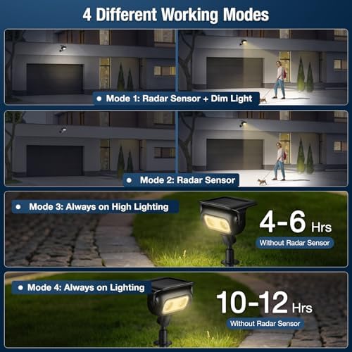 Solar Outdoor Motion Sensor Spotlights, 2 Pack, Warm Yellow