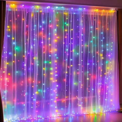 Dazzle Bright 300 LED Curtain String Lights, Multi-Colored