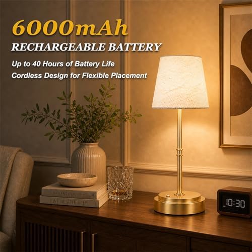 Gold Rechargeable Cordless Bedside Table Lamp