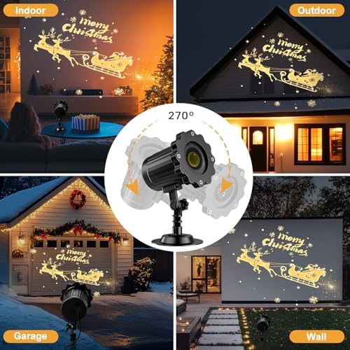 3D Dynamic Christmas Projector Lights, Santa in Sleigh